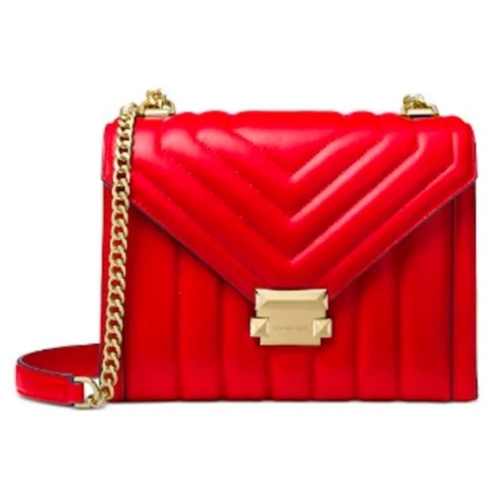 Michael Kors Red Quilted Leather Shoulder Bag - Picture 3 of 13